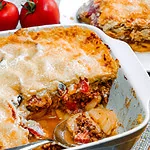 Griechische Moussaka kartoffelgratin mit lachs, kartoffel-lachs-gratin, kartoffel lachs auflauf