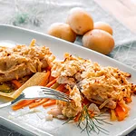 Fischfilet mit Röstikruste kartoffelgratin mit lachs, kartoffel-lachs-gratin, kartoffel lachs auflauf