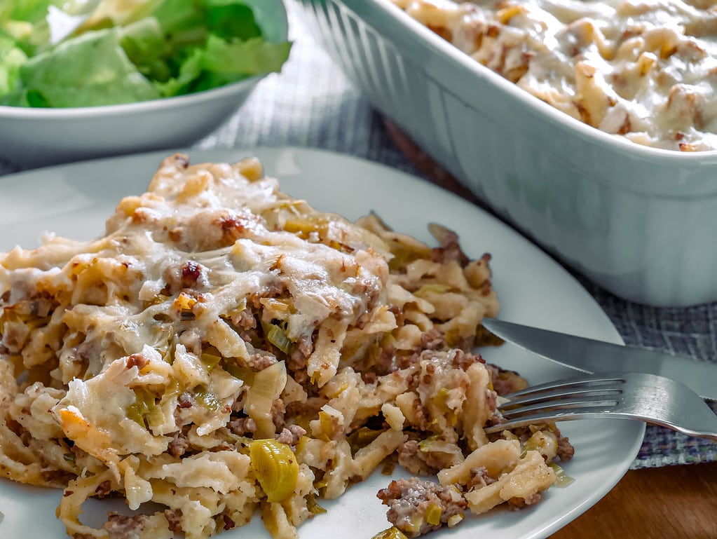 Spätzleauflauf mit Hack und Lauch flachswickel nach omas rezept