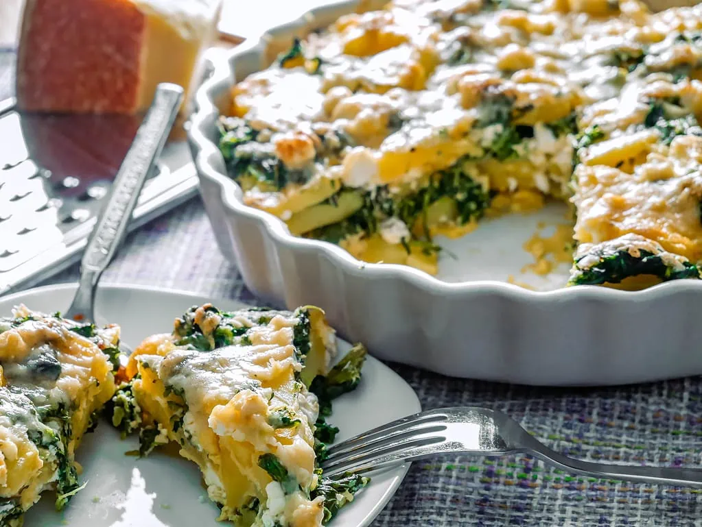 Spinat-Schafskäseauflauf mit Kartoffeln tortellini schinken sahne soße