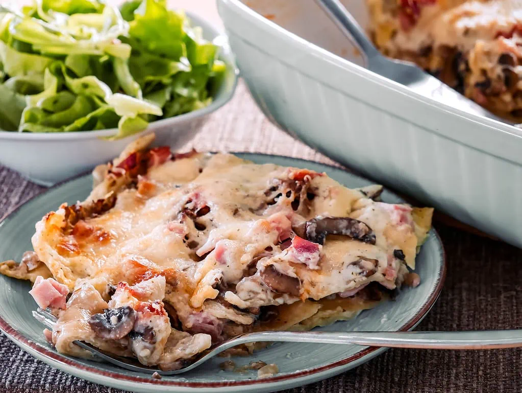 Schinkenlasagne mit Champignons lasagne mit champignons